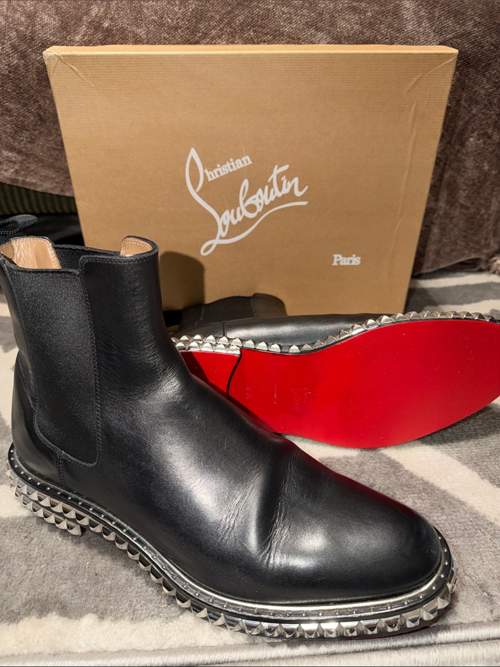 Christian Louboutin Orion Men’s Sz 44.5 Black Leather Studded Chelsea Boots
